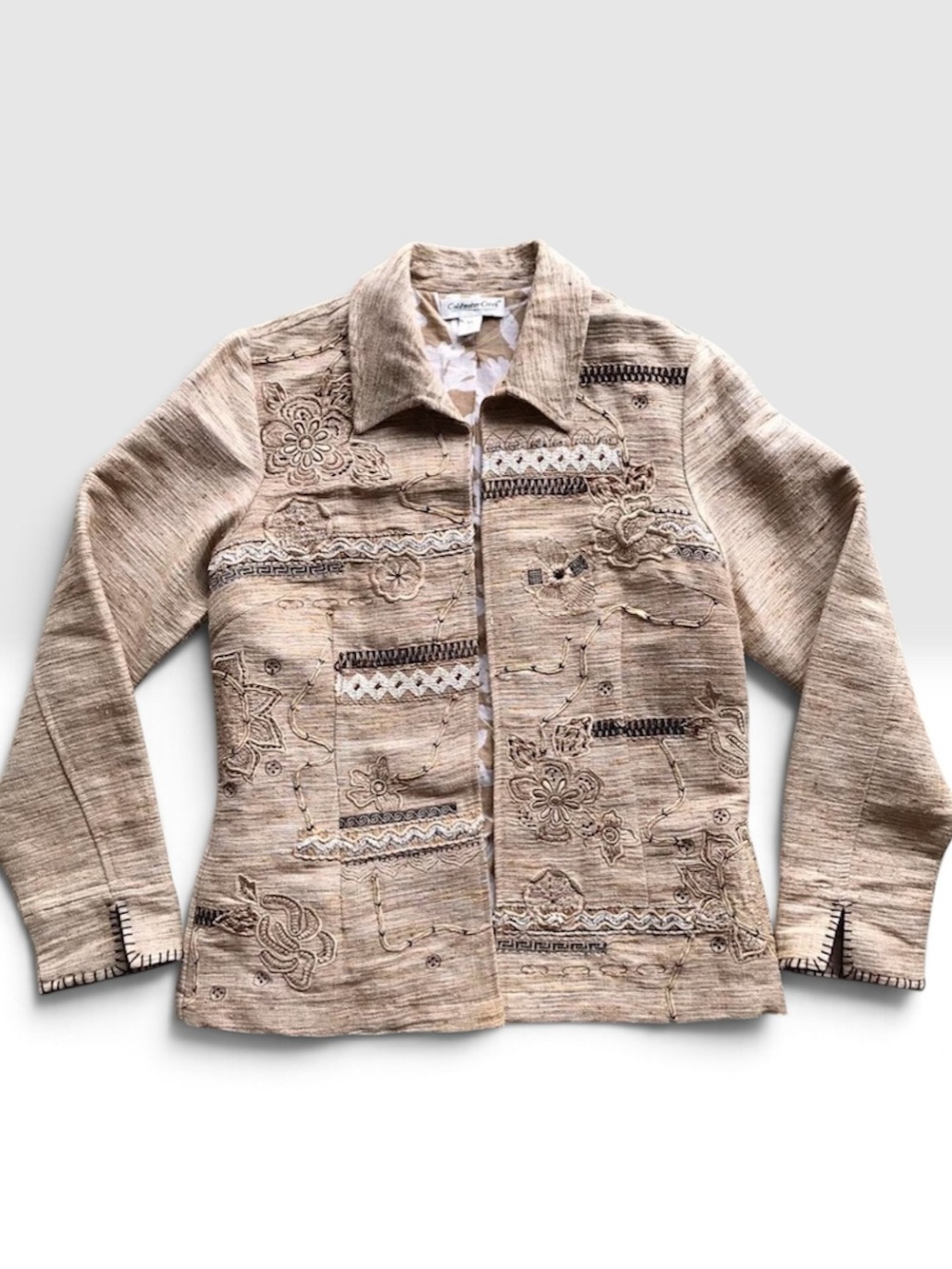 Vintage Coldwater Creek Jacket Women's Size L Beige Floral Print